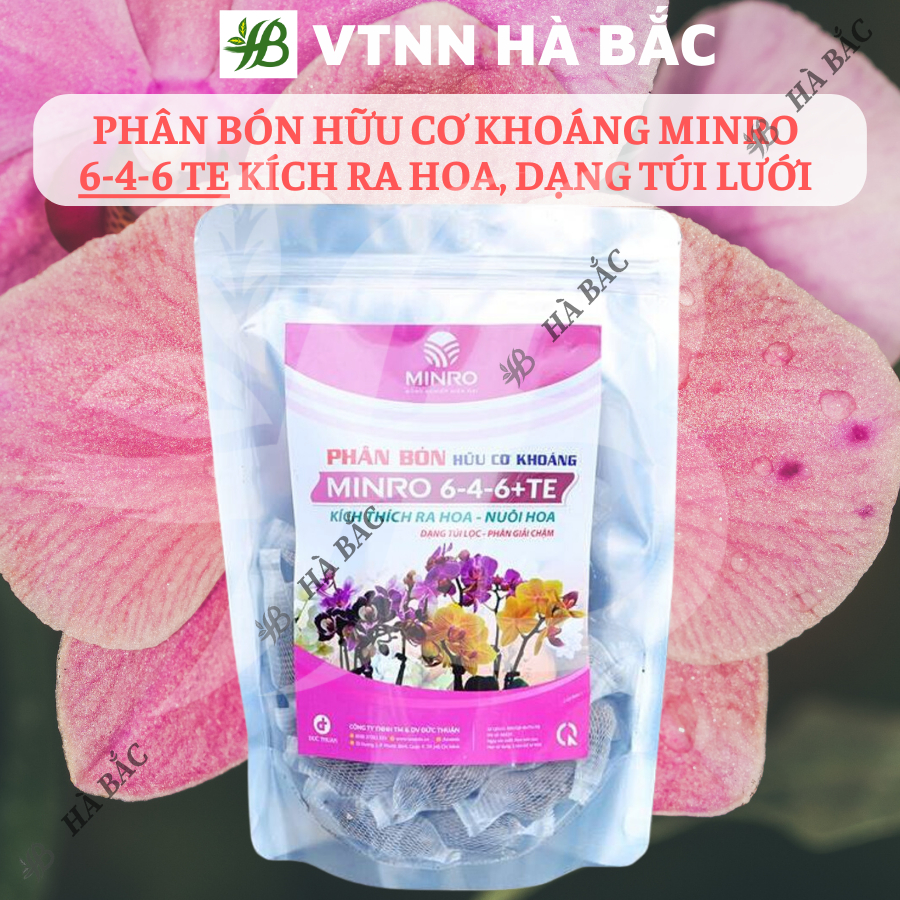 Phân bón hữu cơ khoáng Minro 6-4-6 TE kích ra hoa cho phong lan, hoa kiểng, bonsai, Dạng Túi Lưới (36 túi/gói)