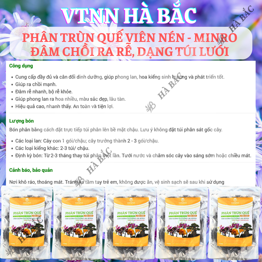Phân Trùn Quế Viên Nén Minro, Đâm Chồi Ra Rễ Cho Phong Lan Hoa Kiểng Bonsai, Dạng Túi Lưới (36 Túi/Gói)