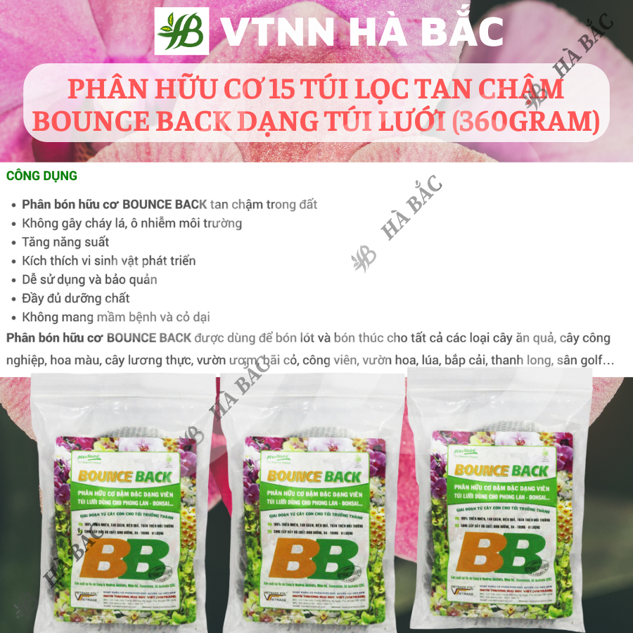Phân Hữu Cơ 18-36 Túi Lọc Tan Chậm Bounce Back, Dạng Túi Lưới Cho Phong Lan, Bonsai Cây Kiểng (200gram/500gram)