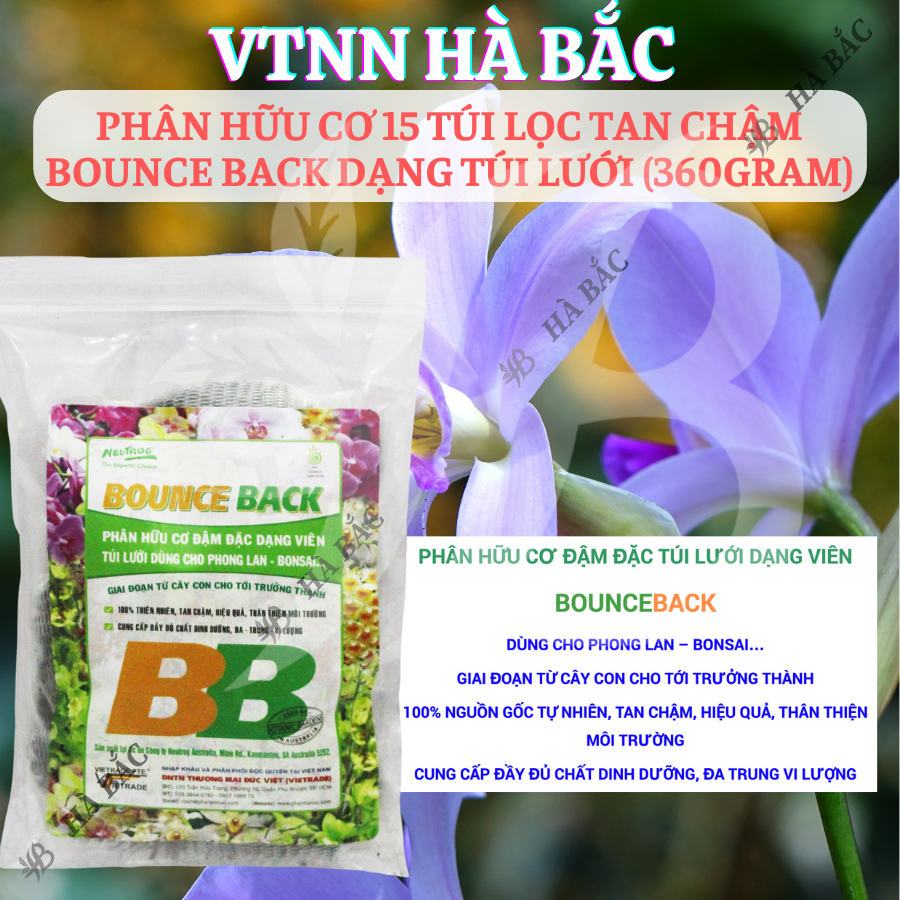 Phân Hữu Cơ 18-36 Túi Lọc Tan Chậm Bounce Back, Dạng Túi Lưới Cho Phong Lan, Bonsai Cây Kiểng (200gram/500gram)