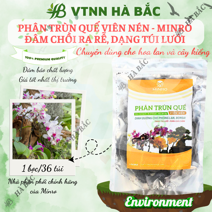 Phân Trùn Quế Viên Nén Minro, Đâm Chồi Ra Rễ Cho Phong Lan Hoa Kiểng Bonsai, Dạng Túi Lưới (36 Túi/Gói)