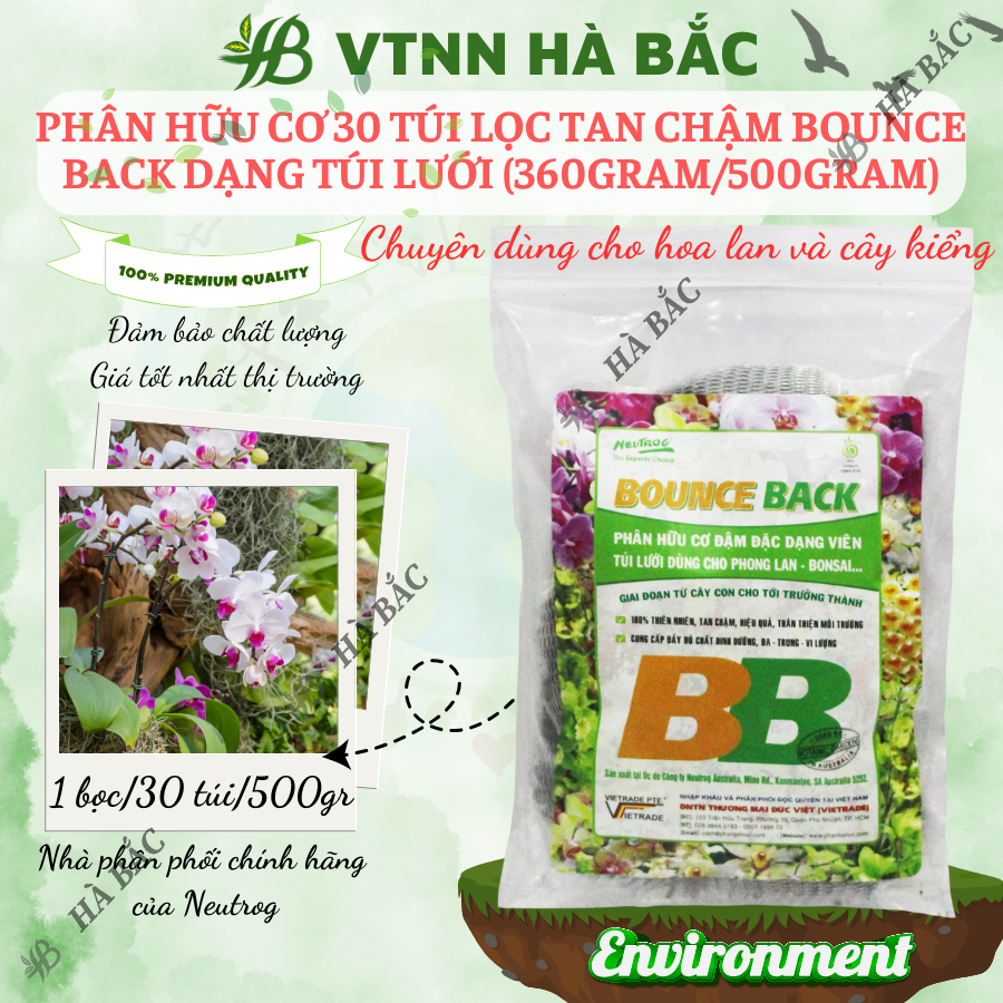 Phân Hữu Cơ 18-36 Túi Lọc Tan Chậm Bounce Back, Dạng Túi Lưới Cho Phong Lan, Bonsai Cây Kiểng (200gram/500gram)