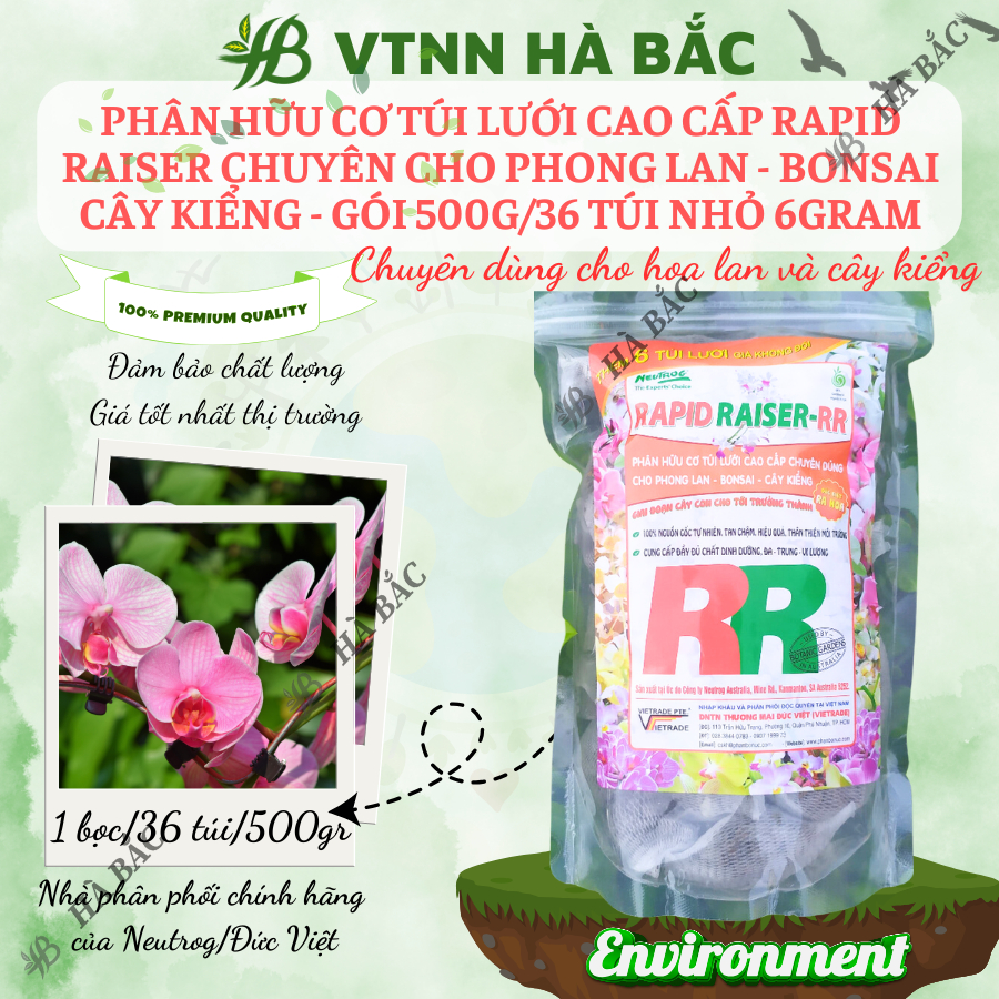 Phân Hữu Cơ Túi Lưới Cao Cấp Rapid Raiser, Chuyên Cho Phong Lan - Bonsai Cây Kiểng – (Gói 500gram/36 Túi Nhỏ 6gram)