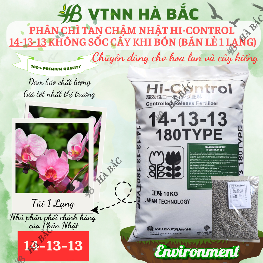 Phân Chì Tan Chậm Nhật Hi-Control 14-13-13 Không Sốc Cây Khi Bón Phong lan cây kiểng Bonsai (BÁN LẺ 1 LẠNG)
