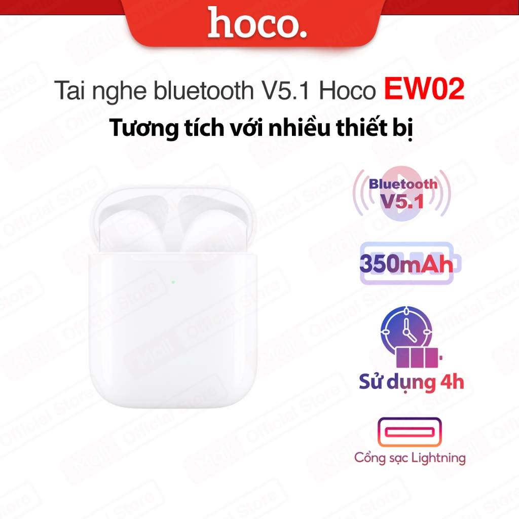 Tai nghe bluetooth V5.1 Hoco EW02 , pin 350mAh chạm cảm ứng, sử dụng 4h ...