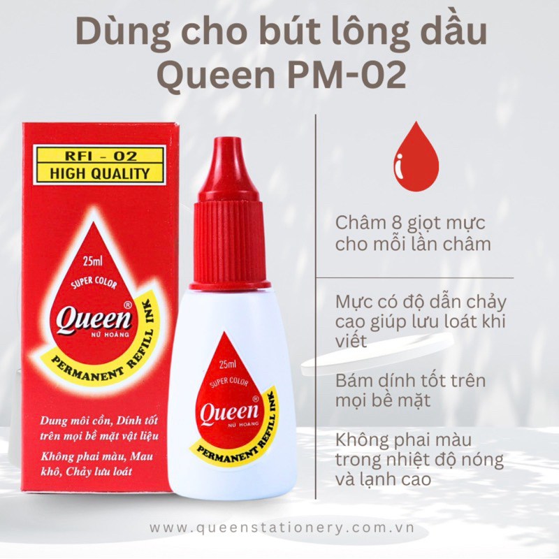 MỰC BÚT LÔNG DẦU QUEEN RFI 02, 25ML - VPP QUỐC HUY.