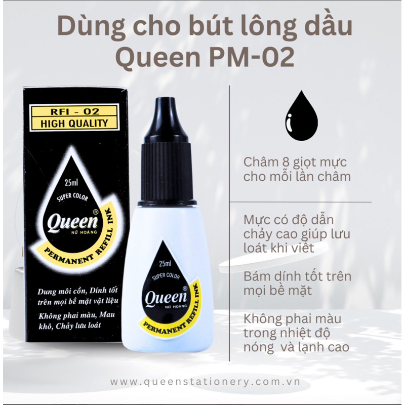 MỰC BÚT LÔNG DẦU QUEEN RFI 02, 25ML - VPP QUỐC HUY.