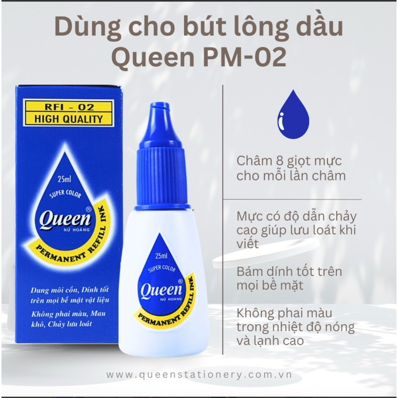 MỰC BÚT LÔNG DẦU QUEEN RFI 02, 25ML - VPP QUỐC HUY.