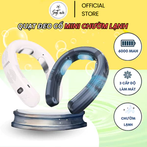 Quạt Đeo Cổ USB Mini Cao Cấp, Tích Hợp Tua Bin Không Cánh Pin 6000mAhnThiết Kế Mát Lạnh 3 Tốc Độ Gió