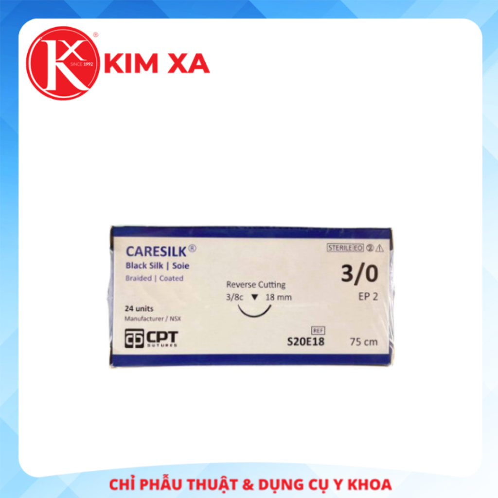 CHỈ PHẪU THUẬT KHÔNG TIÊU CPT CARESILK SILK số 3/0 S20E18 (hộp 24 tép