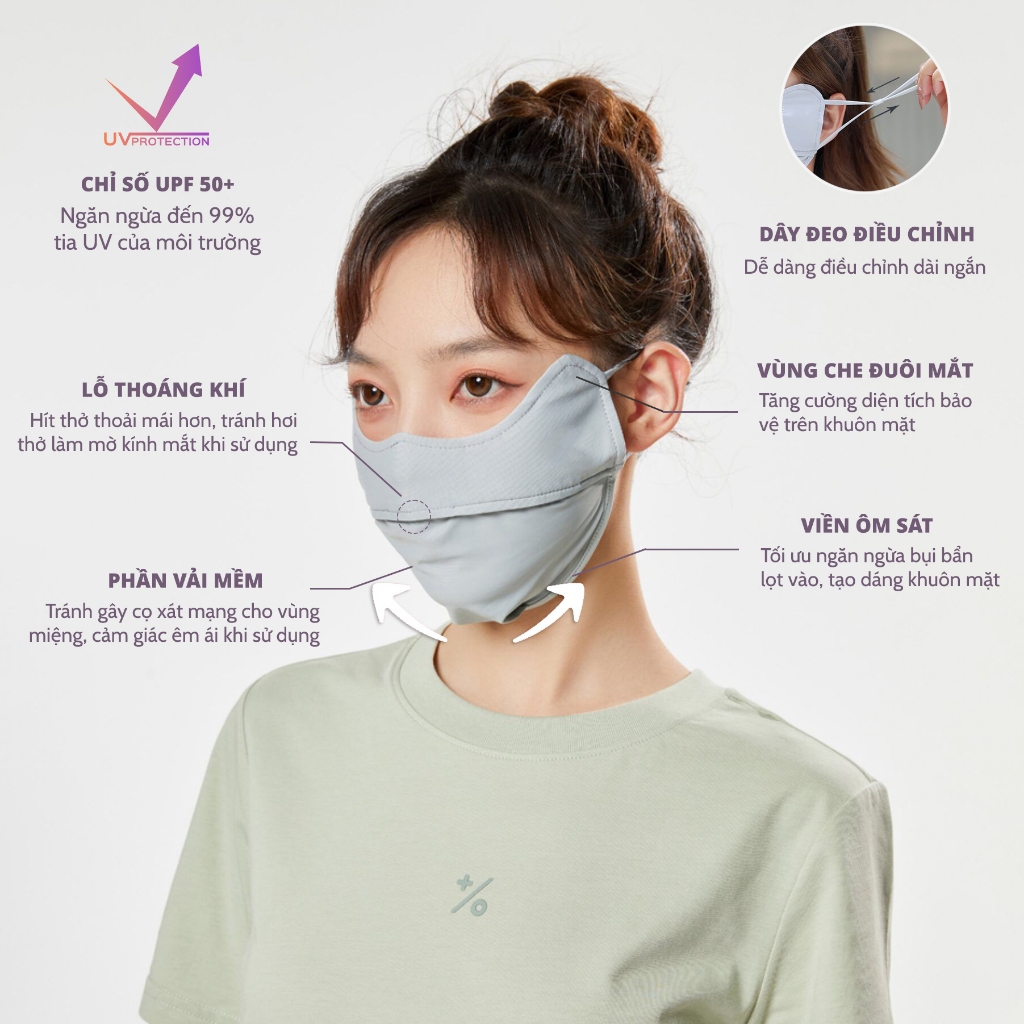 Khẩu trang chống nắng chống tia UV ngăn ngừa bụi mìn, chất liệu xu lạnh thoáng mát - Ekiu Shop