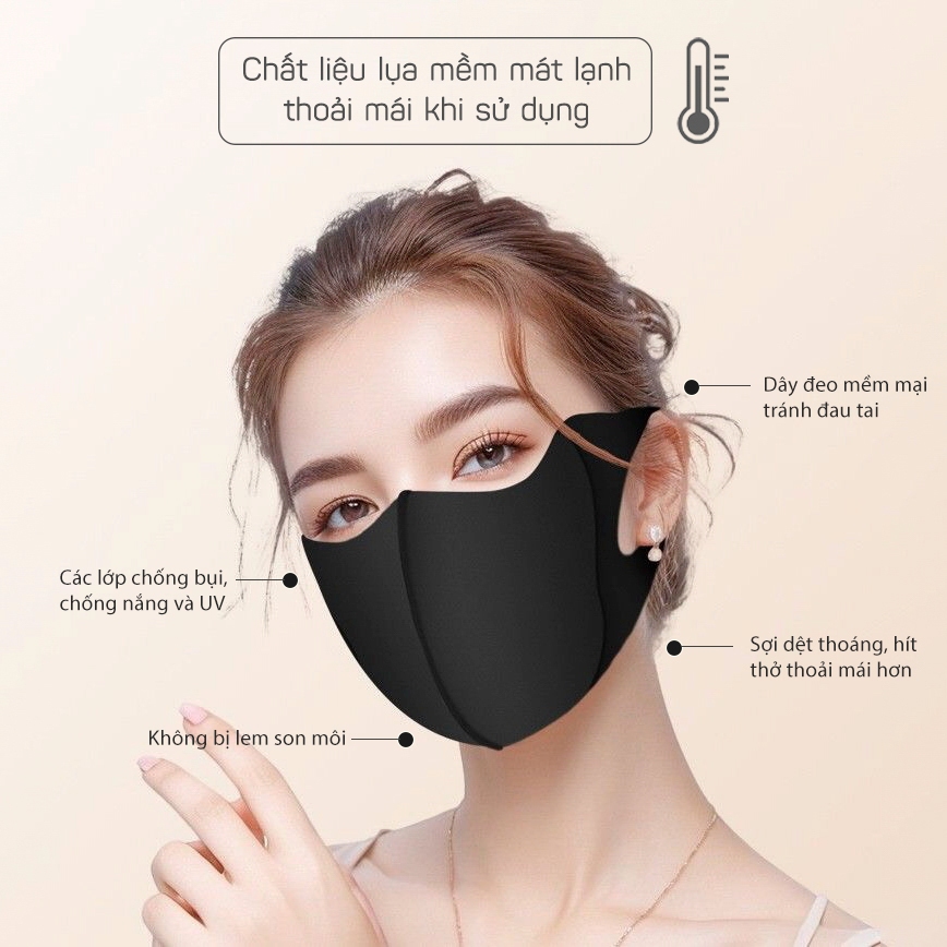 Khẩu trang chất liệu xu lạnh thoáng mát ngăn ngừa bụi mịn, chống nắng chống tia UV - Ekiu Shop