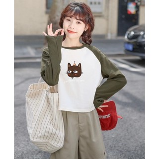 Áo thun tay dài cổ tròn dáng lửng, Áo TAY DÀI nữ Chất xược cotton 100%, Áó Ragan in hình