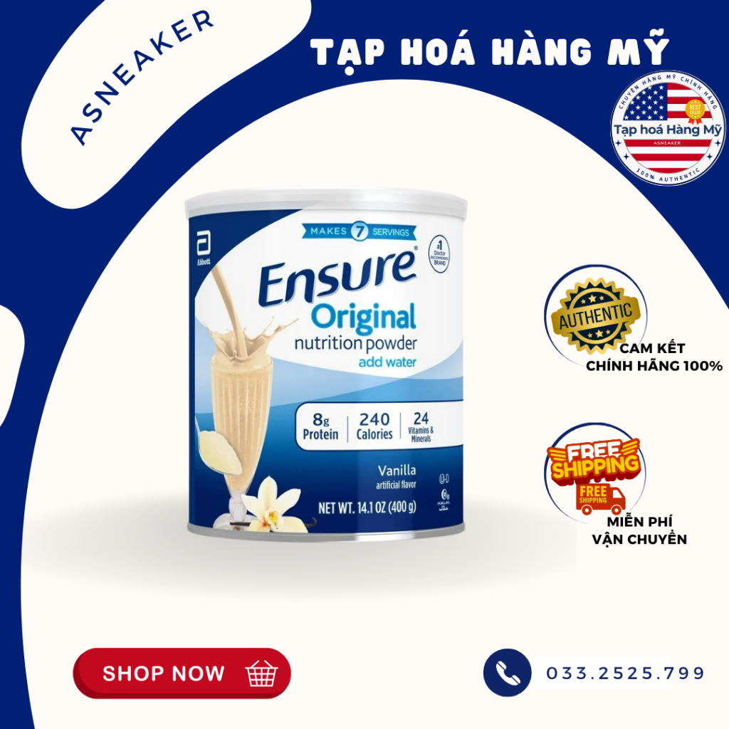 [Hàng Mỹ]Hộp Sữa Ensure Bột Hương Vanila 400g ( HSD 2025 ) Shopee