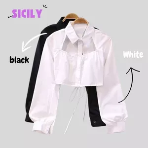 Áo sơ mi croptop nữ dài tay Sicily khoét rúm cầu ngực xẻ hở lưng cột nơ SMBL29