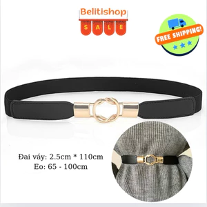 Thắt lưng chun nữ phối Da PU 2.5cm cao cấp khoá tròn xoắn xinh xắn dễ phối đồ