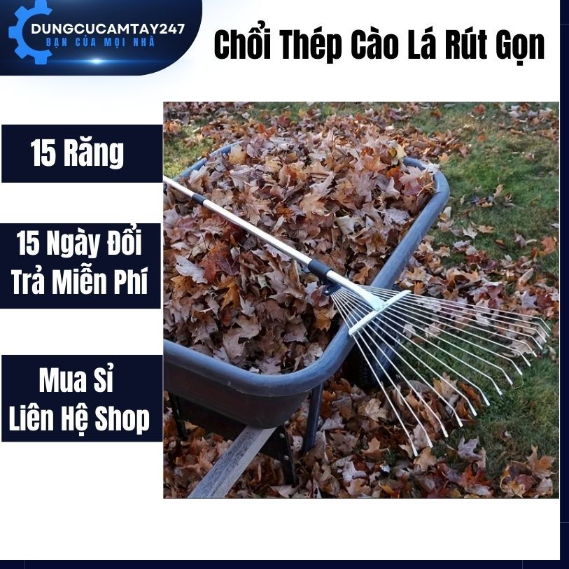 Chổi Thép Cào Lá Rút Gọn 15 Răng, Cây Cào Cỏ Làm Vườn, Dọn Rác Bằng Hợp ...