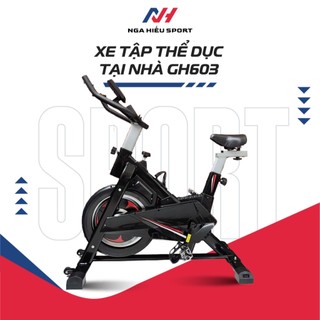 Xe đạp tập thể dục tại nhà Spining Gh-603 (Có đo nhịp tim, có ốp nhựa bọc bánh đà, tay cầm xốp mút - Kèm video, ảnh thật