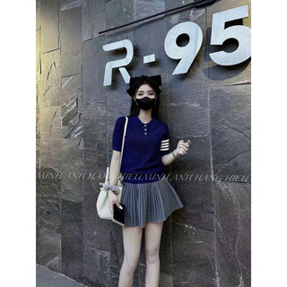 Áo len Thom cổ bẻ cộc tay túi ngực, len mongtoghi mặc  hè free size 565