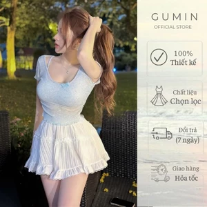 Set bộ áo váy GUMIN thiết kế gồm áo bra kèm áo len mỏng đính bướm và chân váy xòe sang trọng