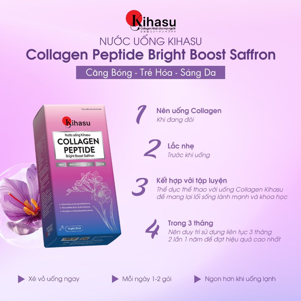 Ảnh Nước Uống Kihasu Collagen Peptide Tăng Cường Saffron Giúp Trẻ Hóa, Sáng Da, Mờ Nám, Giúp Tóc Và Móng Chắc Khỏe 4