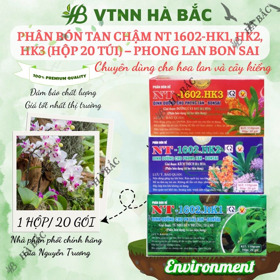 Phân bón tan chậm dạng túi lọc NT 1602-HK1, HK2, HK3 (hộp 20 túi) – chuyên phong lan bon sai cây kiểng