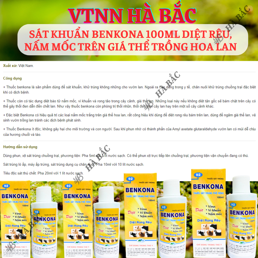 Chế Phẩm Sát Khuẩn Benkona Minh Ngân - Diệt Rêu, Nấm Mốc Trên Giá Thể Trồng Hoa Lan (100ml)