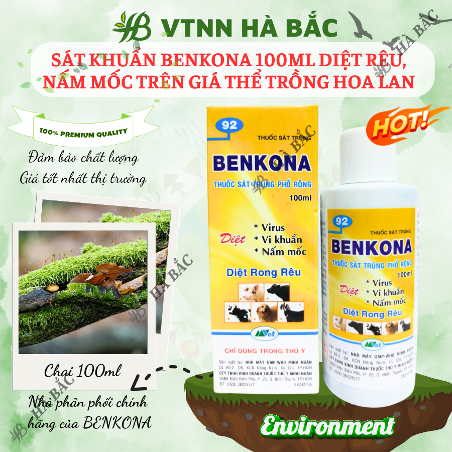 Chế Phẩm Sát Khuẩn Benkona Minh Ngân - Diệt Rêu, Nấm Mốc Trên Giá Thể Trồng Hoa Lan (100ml)