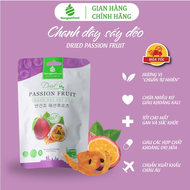 [Mua 10 tặng 2] Combo 10 túi Chanh Dây sấy dẻo Nông Lâm Food 45g | Healthy Snack | Trái cây sấy dẻo tốt cho sức khỏe