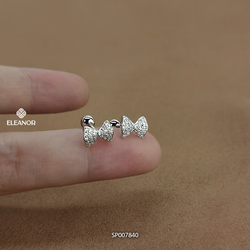 Bông tai nữ chuôi bạc 925 Eleanor Accessories hình nơ đính đá phụ kiện trang sức khuyên tai 7840