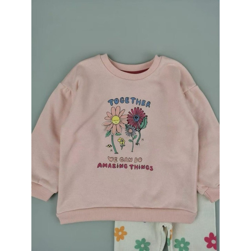 Bộ Nỉ Bé Gái Sơ Sinh Họa Tiết Hoa Hồng Xinh Xắn C5546 Xuất Dư Size 0-3M / 3-6M (3-7kg)
