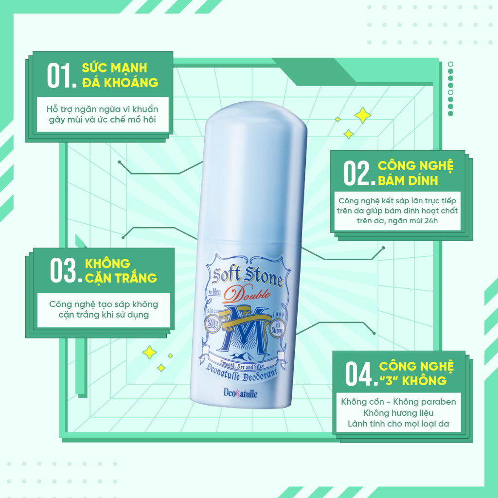 Ảnh Lăn khử mùi đá khoáng dạng sáp bạc hà Deonatulle dành cho nam Soft Stone Double Deodorant for Men 20G 2