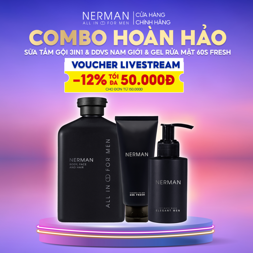 Combo Hoàn Hảo Nerman - Sữa tắm gội cho nam 350ml &Gel rửa mặt 60S ...