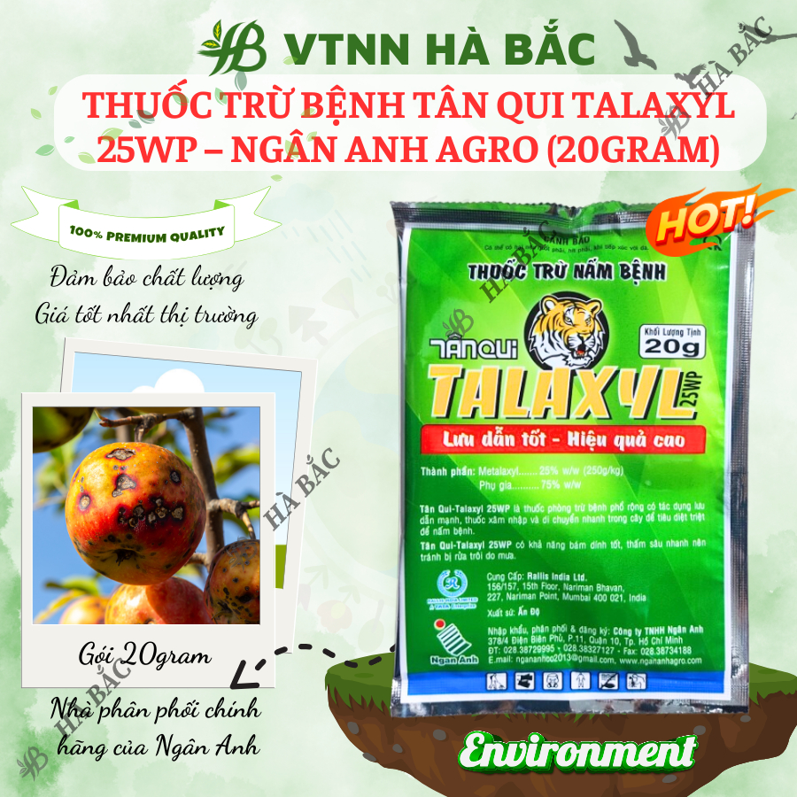 Thuoc Xử Lí Nấm Tân Qui Talaxyl 25wp – Ngân Anh Agro (20gram), Thối Nhũn trên Hoa Lan, Sương Mai, Đốm Lá Trên Hoa Hồng