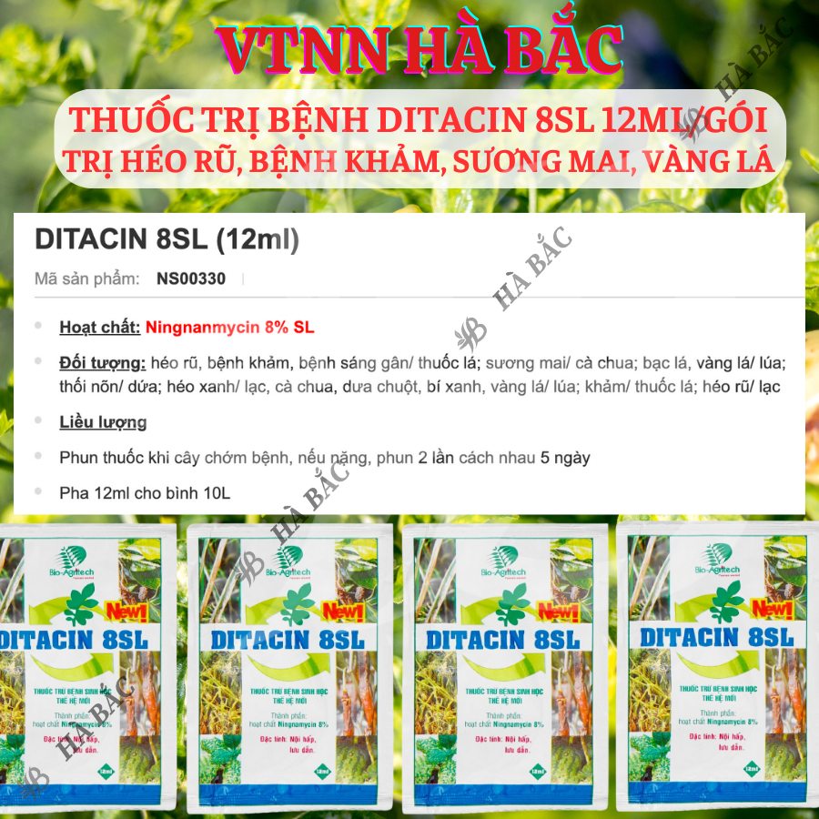 Thuoc Xử Lí Nam Benh Ditacin 8sl - Hết Héo Rũ, Benh Khảm, Sương Mai, Vàng Lá (Gói 12ml)