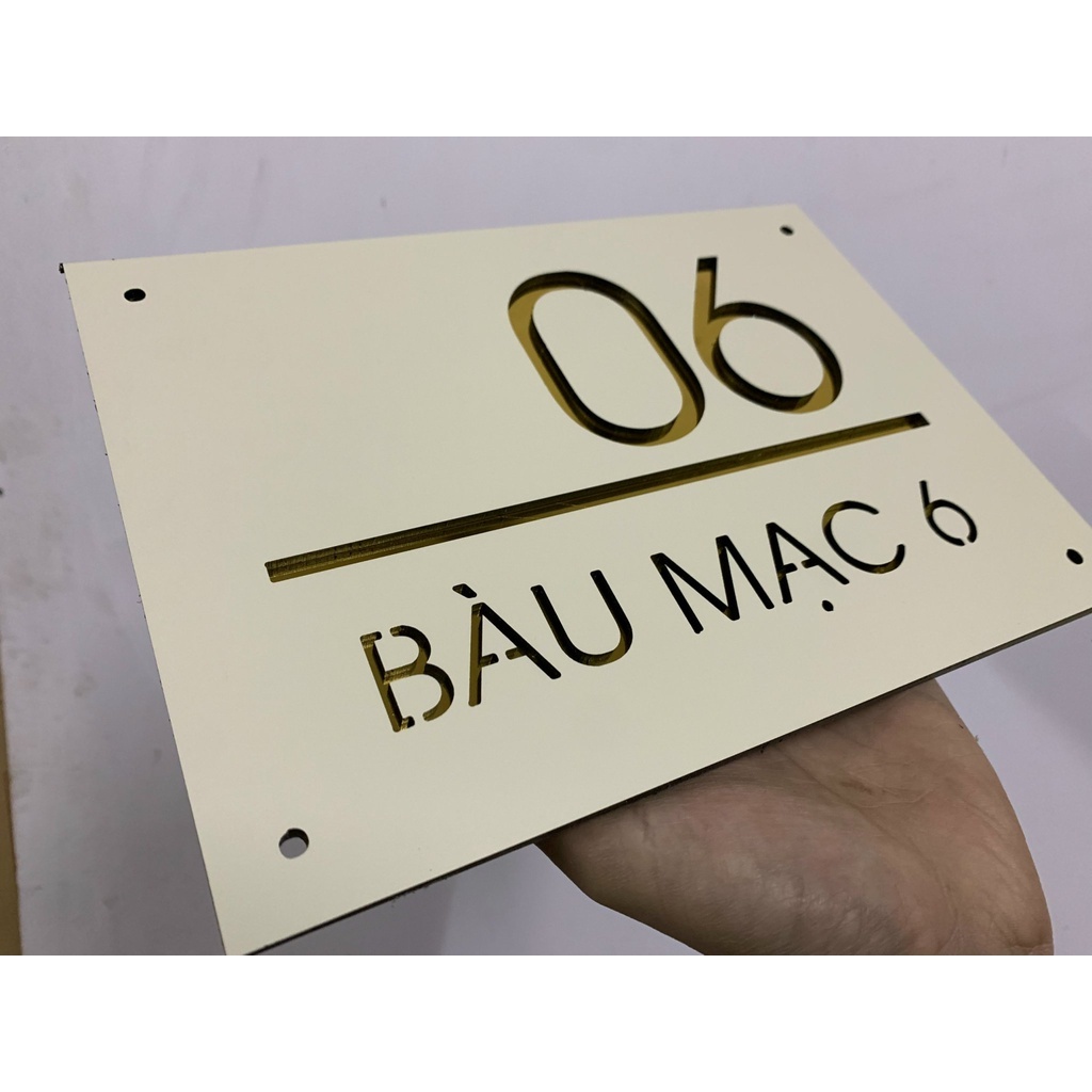 BẢNG, BIỂN SỐ NHÀ. Alcorest trắng + số vàng gương