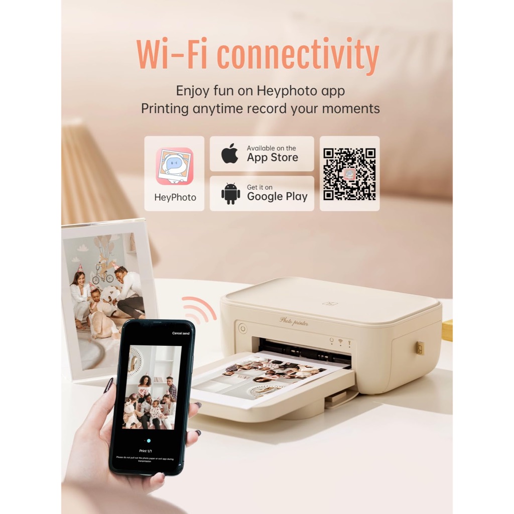Máy in ảnh HPRT in tức thời không dây Wi-Fi cho iPhone, Android, Điện thoại thông minh, Máy in nhuộm thăng hoa nhiệt