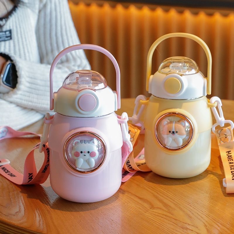 Bình Nước Giữ Nhiệt Cute INOX 316 Không Gỉ Họa Tiết Hoạt Hình Cho Học Sinh - Có Ống Hút 700ml