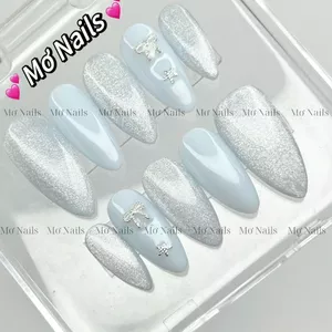 NailBox thiết kế xanh baby phối mắt mèo kim charm nơ cho Nữ M25 nhà Mơ Nails