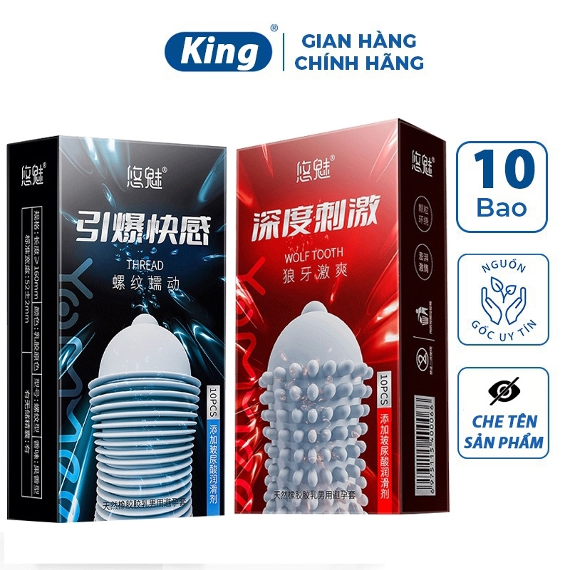 Bao cao su gai Wolf Tooth hộp 10 cái, bcs siêu mỏng, bcs có gai kéo dài ...