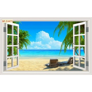 Tranh cửa sổ 3D dán tường in trên chất liệu vải lụa (shop tặng kèm keo dán), tranh dán phòng khách, tranh dán phòng ngủ