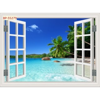 Tranh cửa sổ 3D dán tường in trên chất liệu vải lụa (shop tặng kèm keo dán), tranh dán phòng khách, tranh dán phòng ngủ