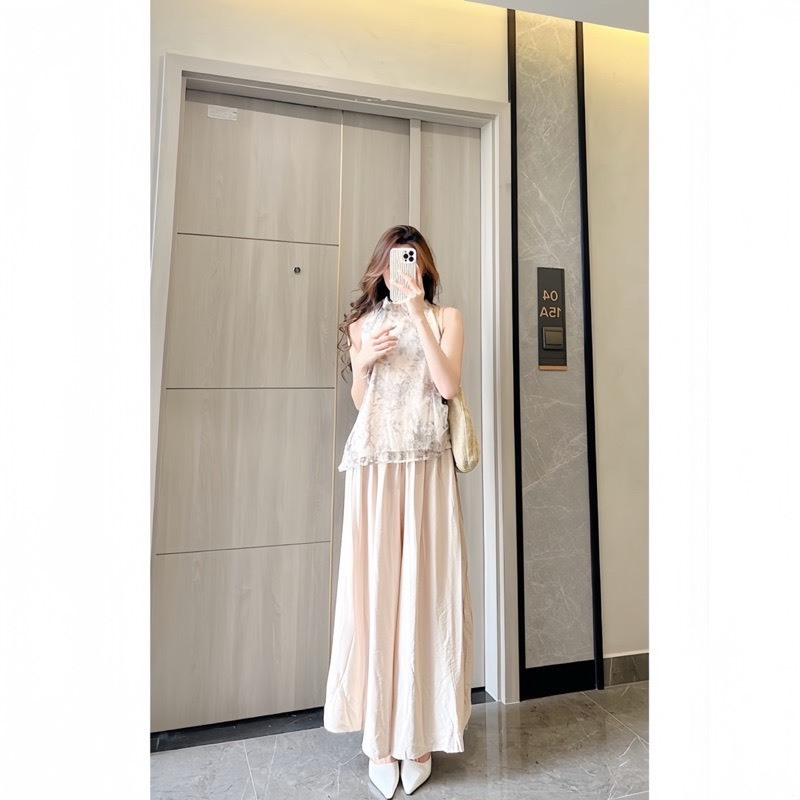 Set bộ quần áo yếm set bộ yếm voan tơ họa tiết hoa kèm quần suông đũi mềm tiểu thư sang chảnh B402 SUTANO | BigBuy360 - bigbuy360.vn