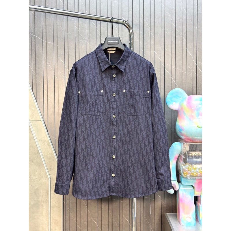 ⚡️[Hight Quality] Áo Sơ Mi Denim D1.0r Oblique Xanh Họa Tiết Monogram Phối Cúc Sang Trọng - Hàng Loại 1 Phù Hợp Nam Nữ