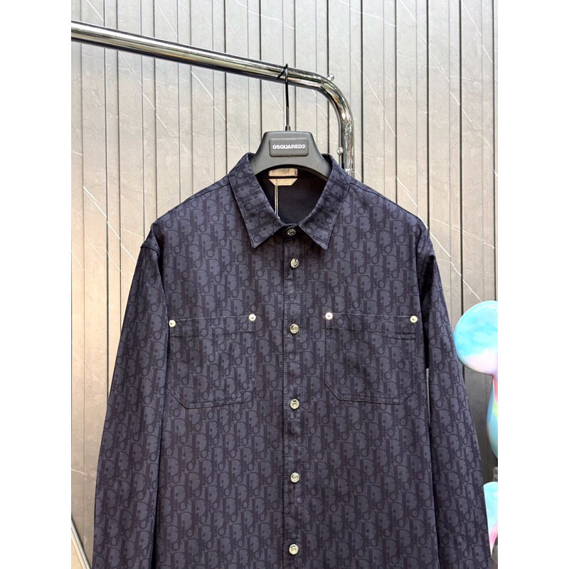 ⚡️[Hight Quality] Áo Sơ Mi Denim D1.0r Oblique Xanh Họa Tiết Monogram Phối Cúc Sang Trọng - Hàng Loại 1 Phù Hợp Nam Nữ