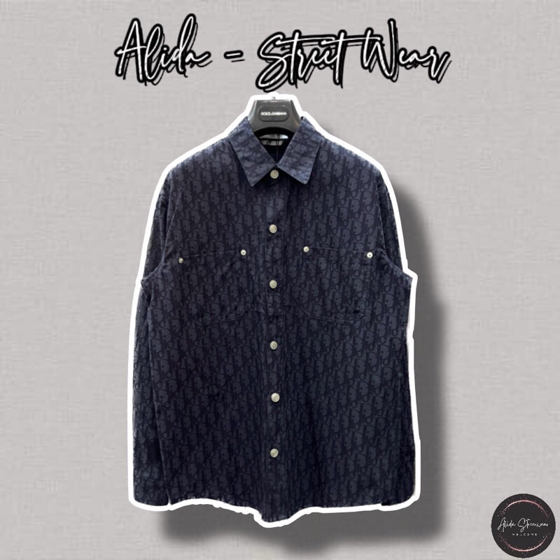 ⚡️[Hight Quality] Áo Sơ Mi Denim D1.0r Oblique Xanh Họa Tiết Monogram Phối Cúc Sang Trọng - Hàng Loại 1 Phù Hợp Nam Nữ