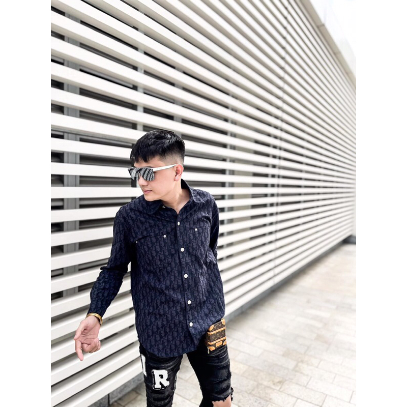 ⚡️[Hight Quality] Áo Sơ Mi Denim D1.0r Oblique Xanh Họa Tiết Monogram Phối Cúc Sang Trọng - Hàng Loại 1 Phù Hợp Nam Nữ