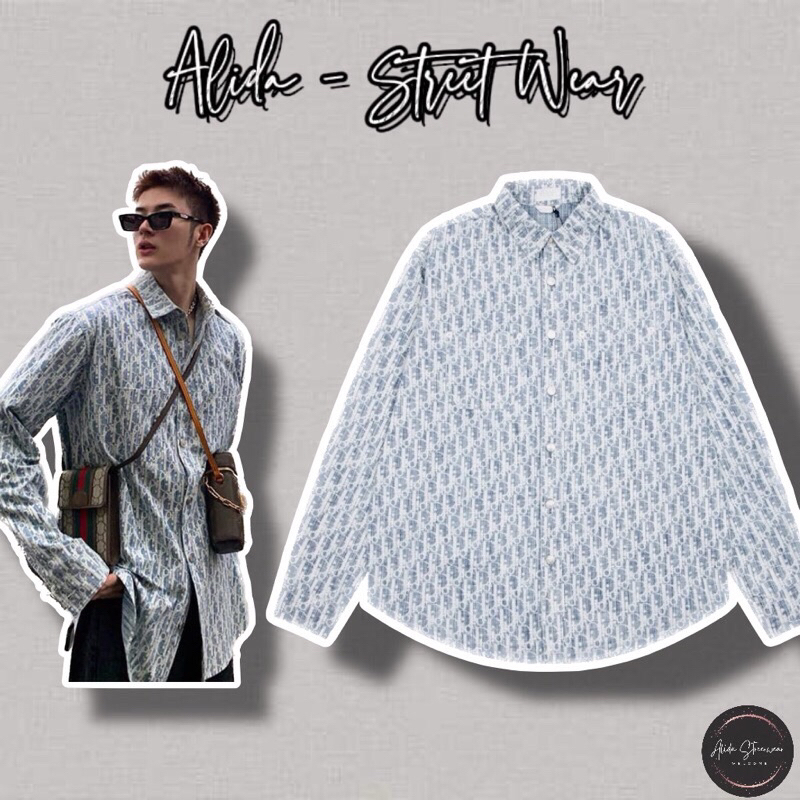 ⚡️[Hight Quality] Sơ Mi Denim D1.01 Homme Oblique Blue And White Họa Tiết Monogram Sang Trọng - Hàng Loại 1 Full Túi Tag