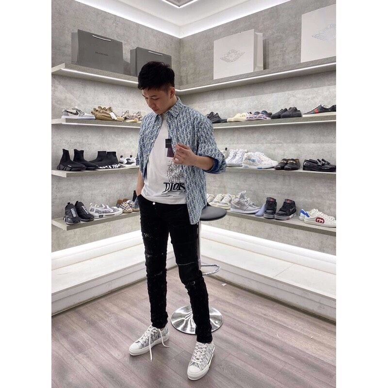 ⚡️[Hight Quality] Sơ Mi Denim D1.01 Homme Oblique Blue And White Họa Tiết Monogram Sang Trọng - Hàng Loại 1 Full Túi Tag