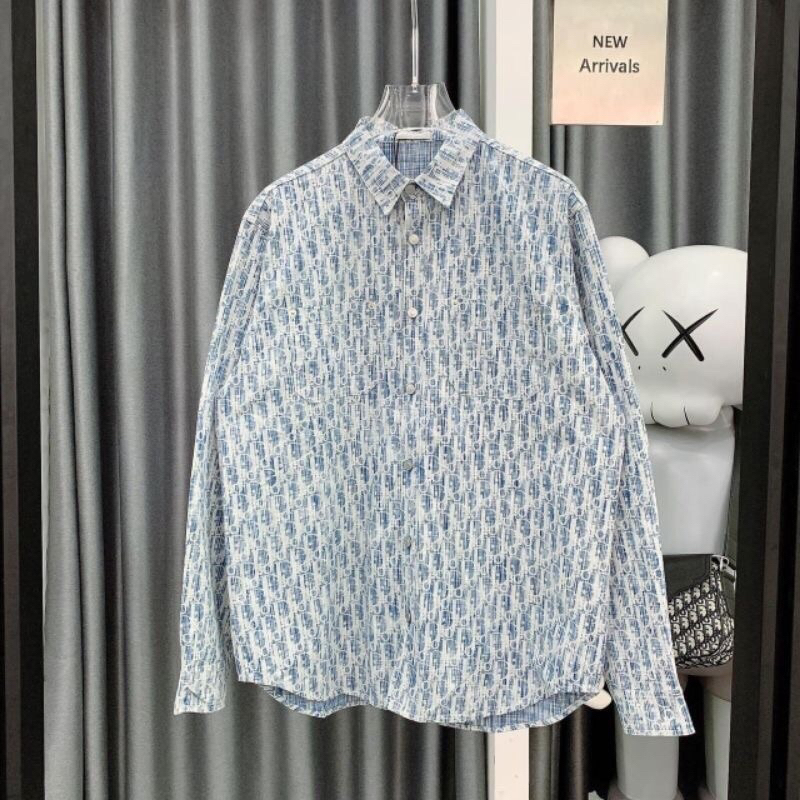 ⚡️[Hight Quality] Sơ Mi Denim D1.01 Homme Oblique Blue And White Họa Tiết Monogram Sang Trọng - Hàng Loại 1 Full Túi Tag